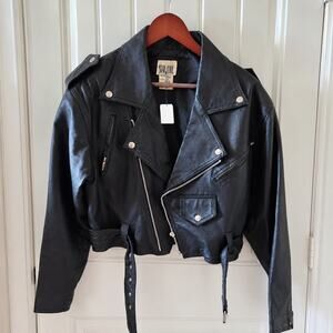 Vintage Star Cody Cropped 100%Leather Biker Jacket Black Women's Medium 80s Moto